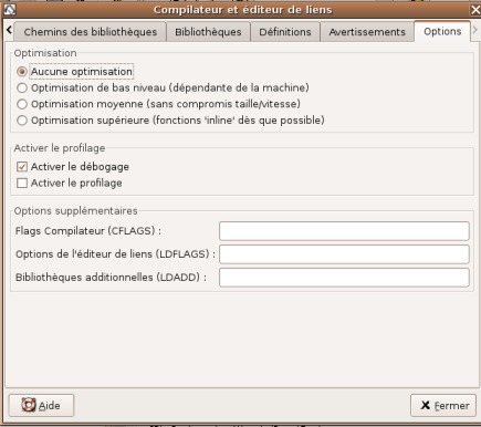 Paramétrage de la compilation et de l' édition de liens